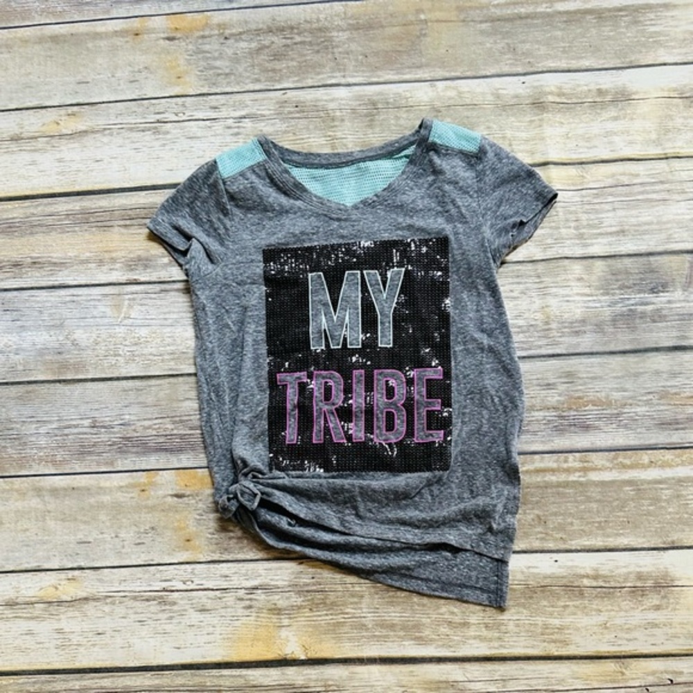 Girls cute athletic gray top w/ sequins! Size 10